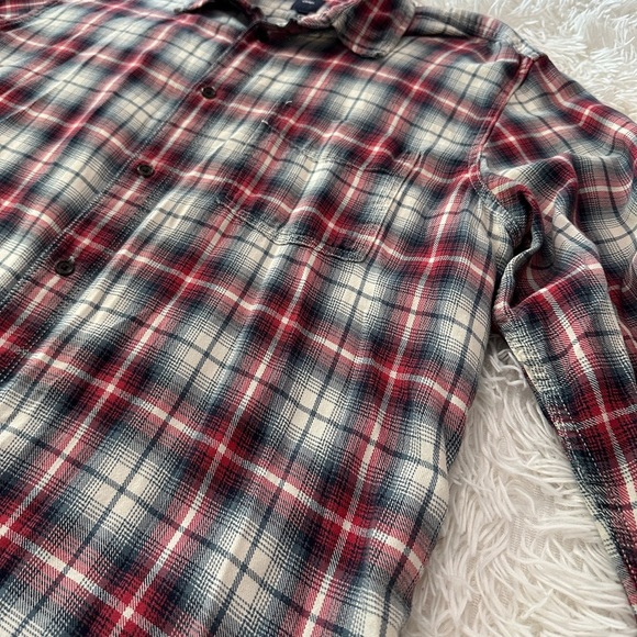 GAP Red & Navy Plaid Flannel Button-Down Shirt Men’s Large - Picture 12 of 14